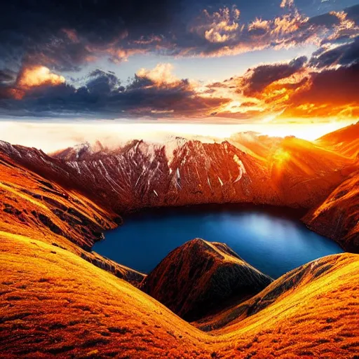 Prompt: A beautiful landscape photographed by Max rive, golden hour, colourful