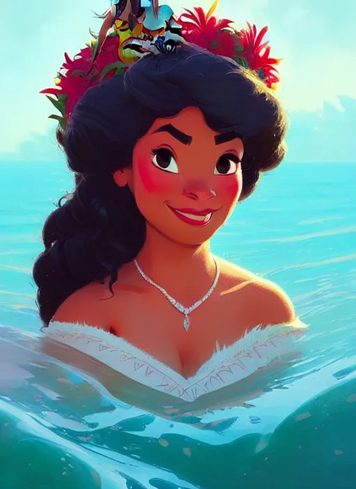 Prompt: dream highly detailed portrait of disney's princess moana, magnificent, photographic realistic background, by atey ghailan, by greg rutkowski, by greg tocchini, by james gilleard, by joe fenton, by kaethe butcher, trending on instagram, award winning details
