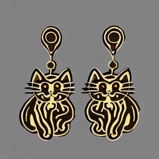 Image similar to 2d cat earrings, laser cut, in the style of mucha, unreal engine, studio lighting