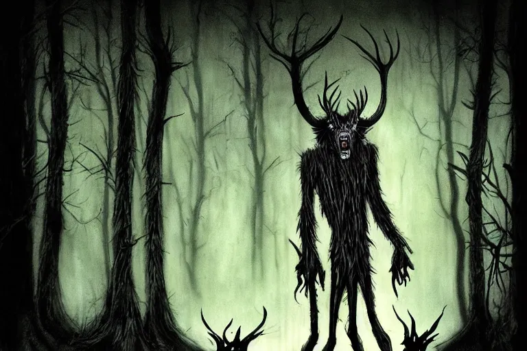 Image similar to mad wendigo in grim forest artwork by ben templesmith