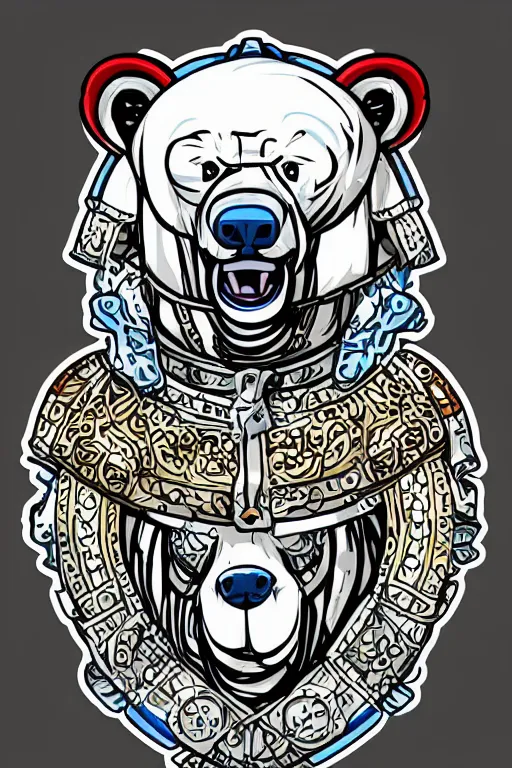 Image similar to Portrait of a polar bear in medieval armor, knight, medieval, sticker, colorful, illustration, highly detailed, simple, smooth and clean vector curves, no jagged lines, vector art, smooth