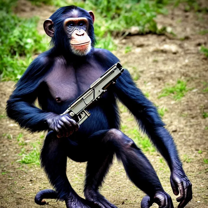 Prompt: chimp with a machinegun