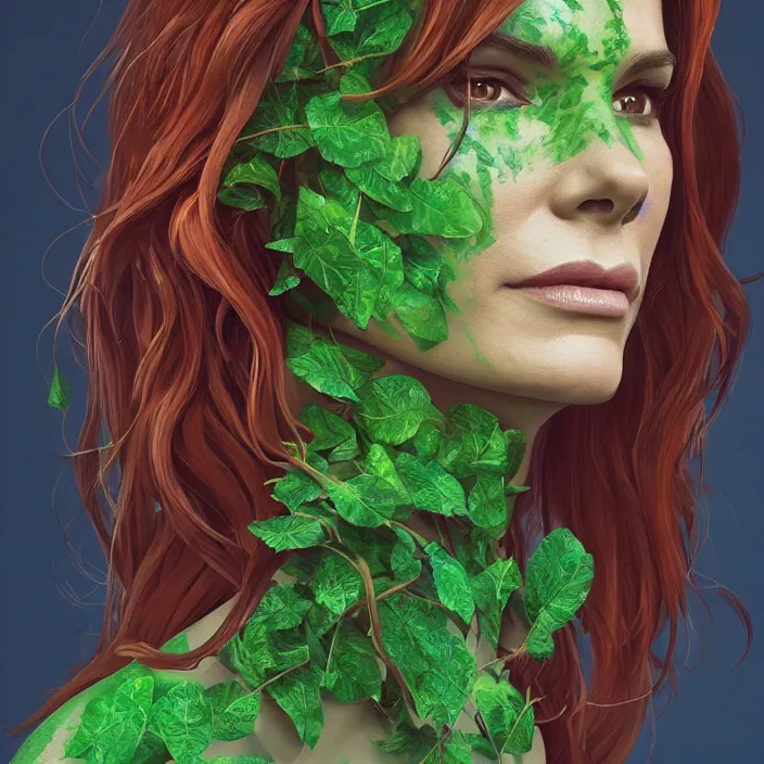 Image similar to portrait of Sandra Bullock as a Poison Ivy. intricate artwork. by Tooth Wu, wlop, beeple, dan mumford. octane render, trending on artstation, greg rutkowski very coherent symmetrical artwork. cinematic, hyper realism, high detail, octane render, 8k