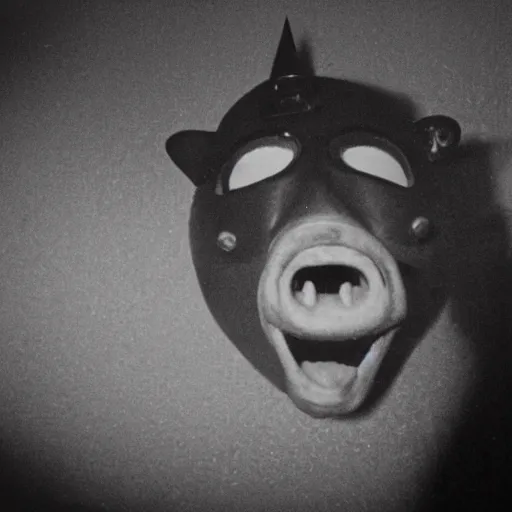 Image similar to creppy 2 0 0 3 photo of a pig masked man screaming in a dark room