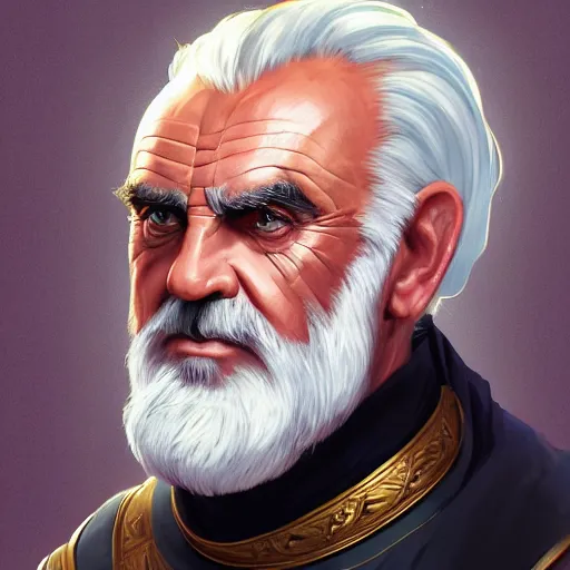 Prompt: portrait of old sean connery as a roman emperor, white hair and beard, laureal wreath, mattepainting concept blizzard pixar maya engine on stylized background splash comics global illumination lighting artstation, sharp focus, lois van baarle, ilya kuvshinov, rossdraws