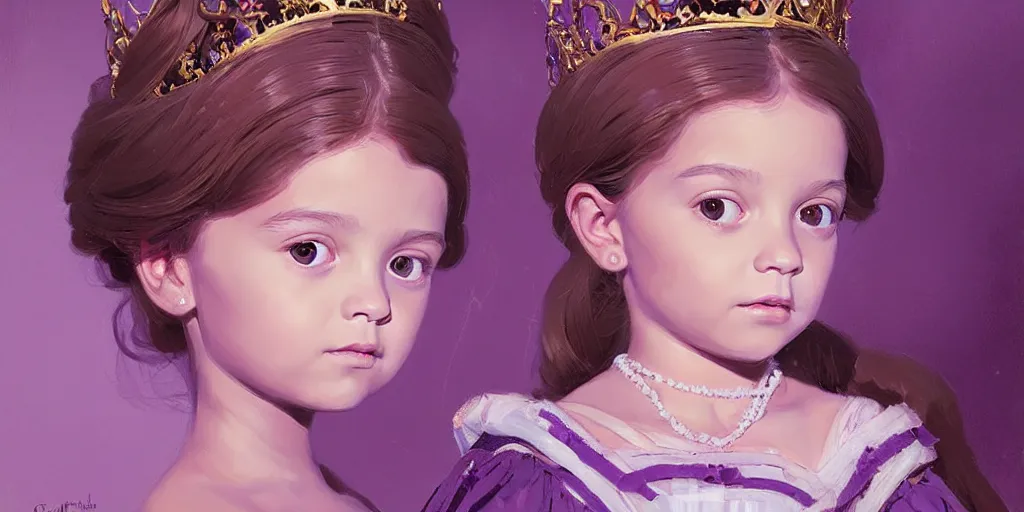 Prompt: portrait of little princess sophia is dressed in purple. her face is so beautiful, elegant and detailed. there are beautiful vases beside them, by greg rutkowski, by greg tocchini, by james gilleard, by joe gb fenton, by in kaethe butche