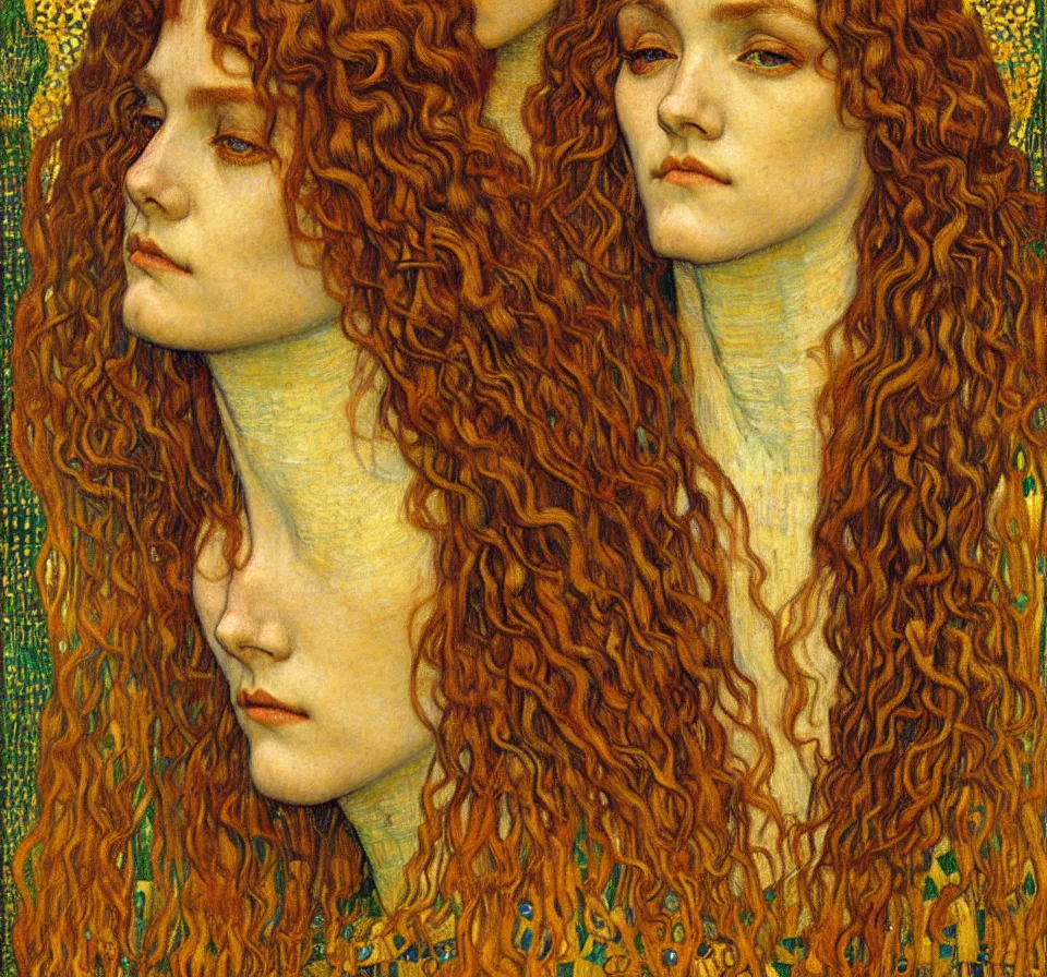 Image similar to detailed realistic beautiful young medieval queen face portrait by jean delville, gustav klimt and vincent van gogh, art nouveau, symbolist, visionary, gothic, pre - raphaelite, muted earthy colors, desaturated