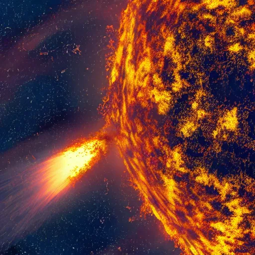 Prompt: a meteor crashing into earth leaving a burning trail behind it, popular science photo, highly detailed 8 k image