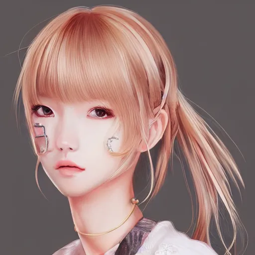 Image similar to realistic beautiful gorgeous natural cute Blackpink Lalisa Manoban blonde hair cute fur blonde cat ears in t shirt outfit golden eyes artwork drawn full HD 4K highest quality in artstyle by professional artists WLOP, Taejune Kim, Guweiz, ArtGerm on Artstation Pixiv