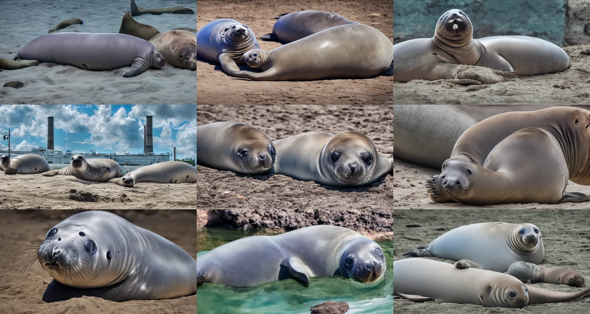 Prompt: power station maintanance worker monk seal animal, 4 k, hdr, photorealistic