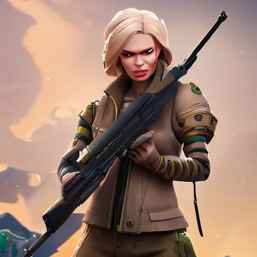 Image similar to blonde female : : as polished sniper cosplay : : weta disney pixar movie still photo : : hi - fructose, sci fi decadent highly - detailed digital painting, golden ratio, octane render, artstation, smooth, sharp focus, fortnite, artgerm, mucha, loish, wlop : :