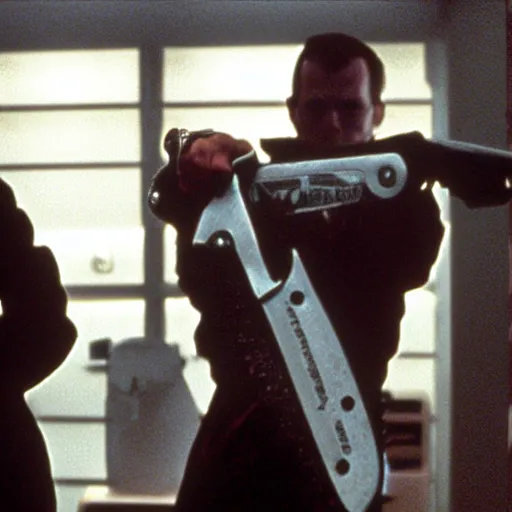 Prompt: a chainsaw in American Psycho (1999)