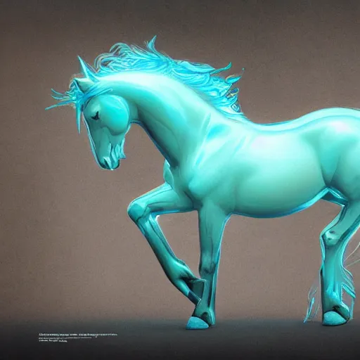 Image similar to a fantastical transparent small turquoise spirit horse made of water and foam, splashing water, translucent, ethereal, noble, radiant, hyperalism, scottish folklore, digital painting, artstation, concept art, smooth, 8 k frostbite 3 engine, ultra detailed, art by artgerm and greg rutkowski and magali villeneuve