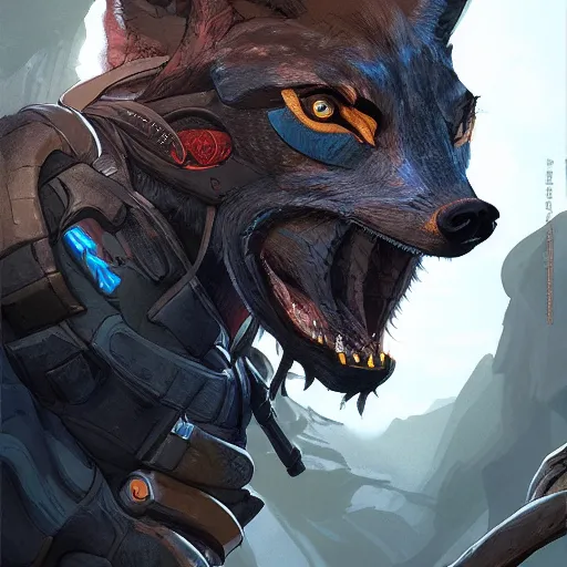 Image similar to a black jackal warrior, Apex Legends character digital illustration portrait design, by android jones, detailed, cinematic lighting, wide angle action dynamic portrait