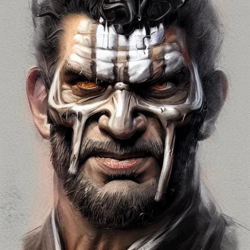 Prompt: portrait of old man frank castle the punisher, skull face paint, intricate, elegant, highly detailed, centered, grungy, digital painting, artstation, concept art, smooth, sharp focus, boris vallejo