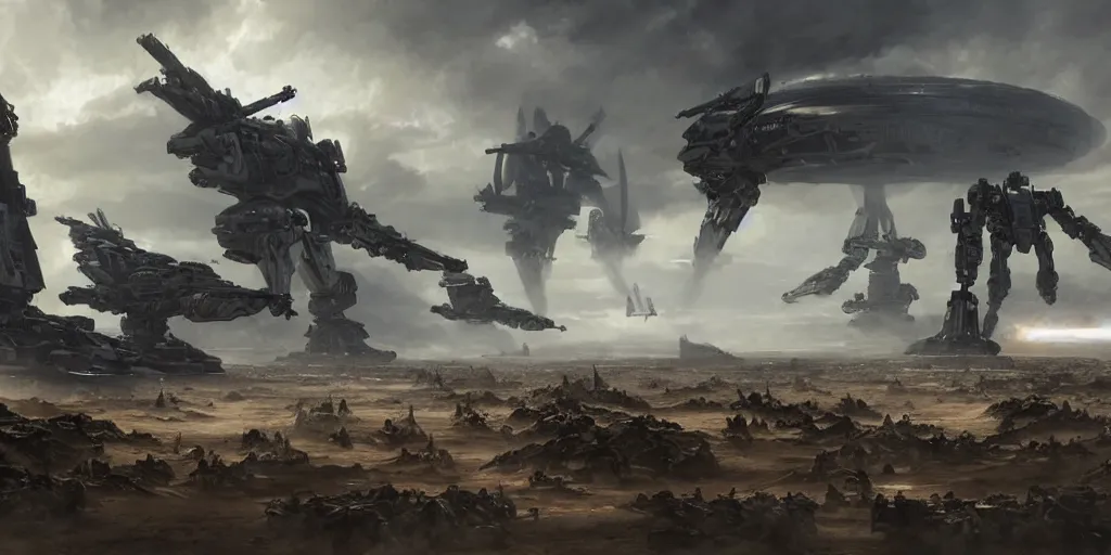 Prompt: hyper realistic sci - fi matte concept art painting of an epic cinematic battle featuring deploying soldiers, starships and mecha, beautiful details, strong composition painted by kim jung guweta studio rutkowski, james gurney and greg rutkowski, and lucasfilm, smooth, intricate, detailed, sharp focus, cinematic