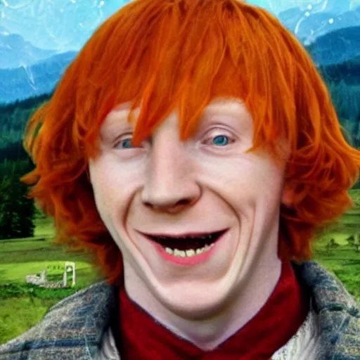 Prompt: ronald weasley, as a bavarian, enjoying the foothills, photo realistic, happy.