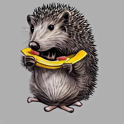 Image similar to hedgehog wearing a t - shirt, biting on t - shirt, mouth on shirt, shirt in mouth, cute, adorable, hedgehog, painted by tara mcpherson, art