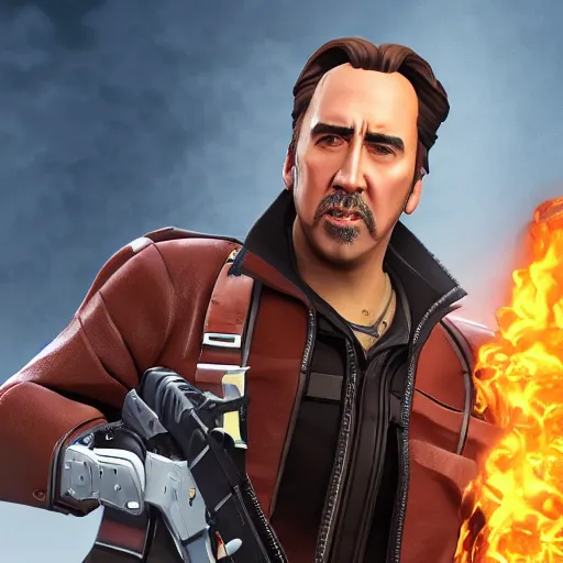 Image similar to nicholas cage in fortnite, character render, full body shot, highly detailed, in game render