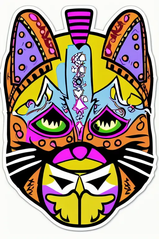 Image similar to Portrait of a cat as a Mexican wrestler in a mask, sticker, colorful, illustration, highly detailed, simple, smooth and clean vector curves, no jagged lines, vector art, smooth