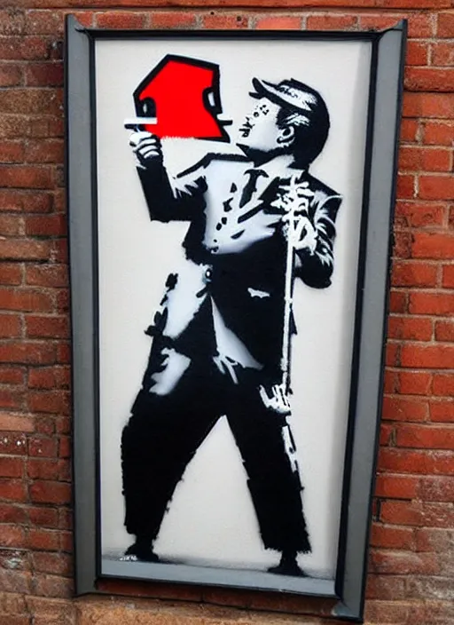 Image similar to banksy trump graffiti art on canvas