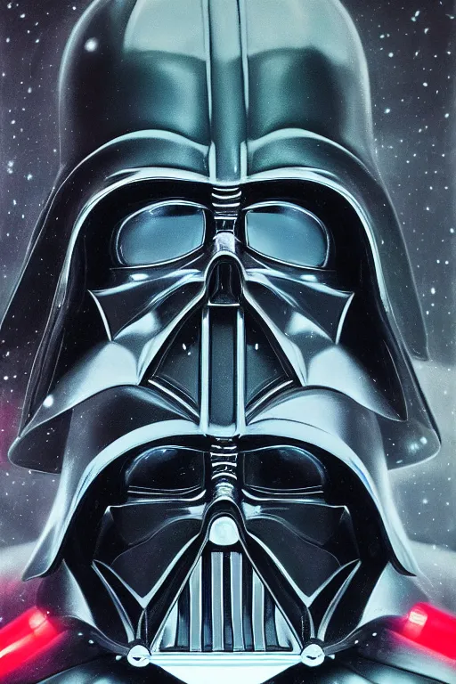 Prompt: detailed portrait of a Darth Vader Santa hybrid with compound eyes, strong neon lighting, raining, mysterious, mirror shades, by glenn fabry, hyper realistic, HD, oil on canvas