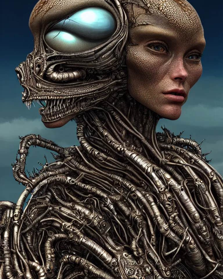 Image similar to ultra realist intricate detailed portrait of a single attractive female on an alien landscape, accurate features, apocalyptic, very intricate details, 8 k resolution, volumetric lighting, artstyle keith thompson, award winning