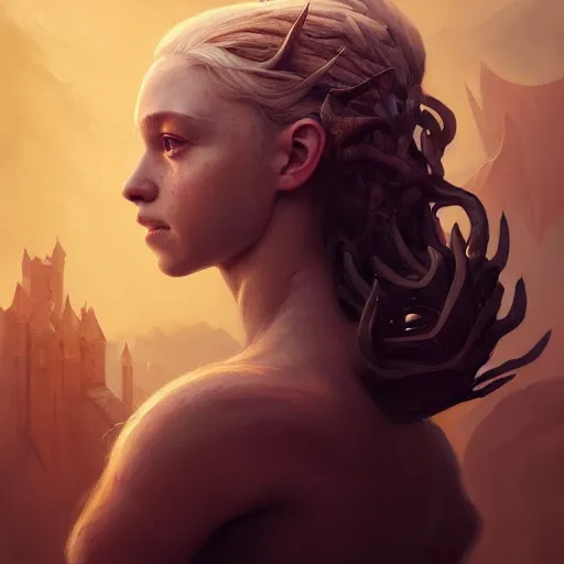 Image similar to the mother of dragons, beautiful oil painting, high detail, oil painting, greg rutkowski, charlie bowater, beeple, unreal 5, daz, hyperrealistic, octane render, rpg portrait, dynamic lighting, fantasy art, beautiful face