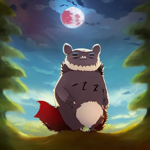 Prompt: dracula totoro vampire, floating in day sky, background city fantasy digital art, wow, stunning, ghibli style, hight quality