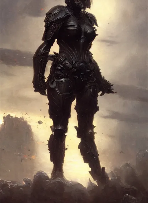 Image similar to red short haired muscular woman wearing basic black armour, detailed by gaston bussiere, bayard wu, greg rutkowski, giger, maxim verehin, greg rutkowski, masterpiece, sharp focus, cinematic lightning