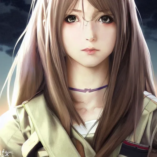 Prompt: soldier girl, anime style, long hair, hair down, symmetrical facial features, girls frontline cg, hyper realistic, pale skin, 4 k, rule of thirds, extreme detail, detailed drawing, trending artstation, hd, fantasy, d & d, realistic lighting, by alphonse mucha, greg rutkowski, sharp focus, backlit, carrier rig