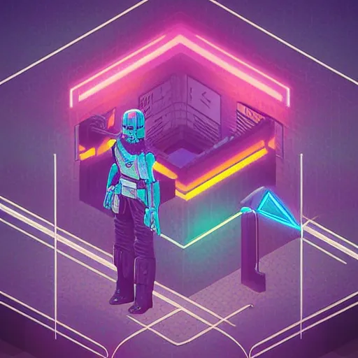 Image similar to Mandalorian isometric synthwave digital art