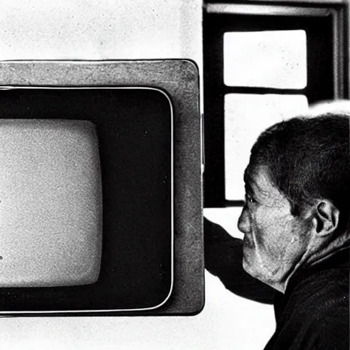 Prompt: “a janitor with an old box tv for a head. The tv is playing static.”