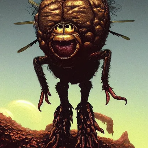 Prompt: giant humanoid fly against dark background, fluid, smooth, organic, crazy, high contrast, sharpness, dramatic, by greg rutkowski and siudmak and richard corben and moebius