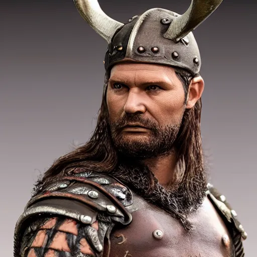 Prompt: of a 3d clay model of a viking from valhalla, wearing the horned helmet ultra fine detail, hair strands, ultra high resolution, fine texture detail, miniature painting techniques, perfect proportions, marvel cinematic universe, eric bana