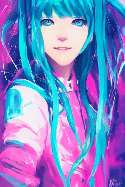 Image similar to portrait of hatsune miku, by alena aenami, by ross tran, digital art painting