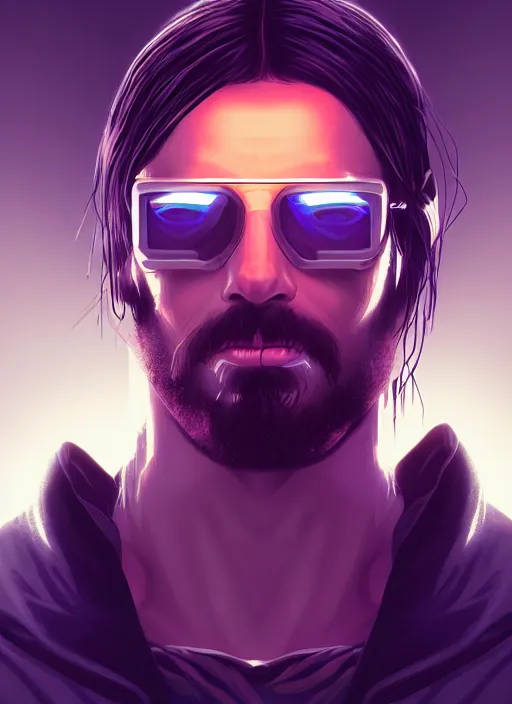 Image similar to « a portrait of a cyberpunk jesus, a character portrait by paul kelpe, reddit contest winner, sots art, ilya kuvshinov, 2 d game art, parallax »