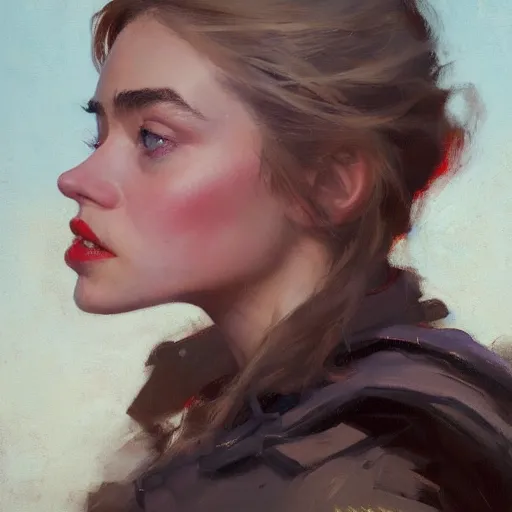 Image similar to greg manchess side portrait of imogen poots, deathknight, organic painting, matte painting, bold shapes, hard edges, street art, trending on artstation, by huang guangjian and gil elvgren and sachin teng