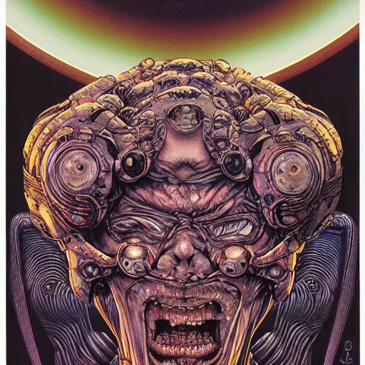 Image similar to portrait of crazy alien, symmetrical, by yoichi hatakenaka, masamune shirow, josan gonzales and dan mumford, ayami kojima, takato yamamoto, barclay shaw, karol bak, yukito kishiro