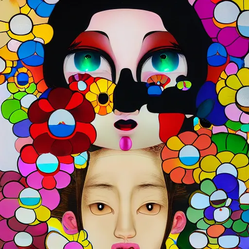 Image similar to a surreal portrait of a girl by takashi murakami, 4 k