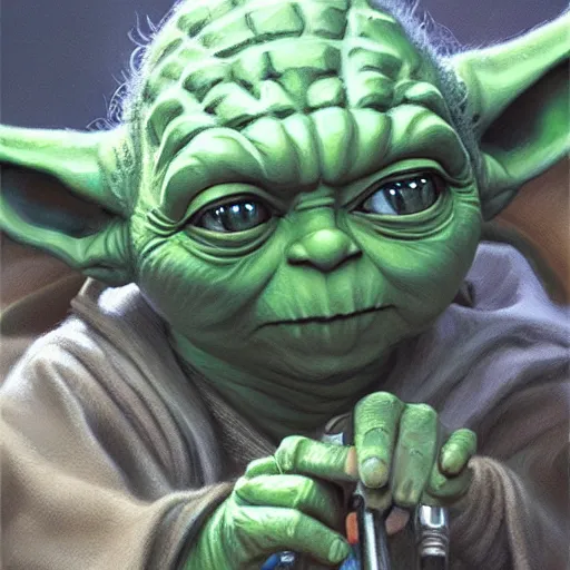 Prompt: Yoda looking at the camera, sharp image, 4k, art by Donato Giancola and Bayard Wu, digital art, trending on artstation