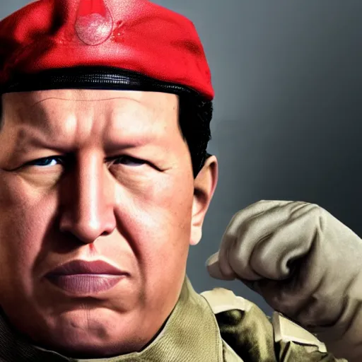 Prompt: A still of Hugo Chávez as Solid Snake from Metal Gear Solid, 4k, photograph, photoreal, realistic, highly detailed, promo shoot, award winning