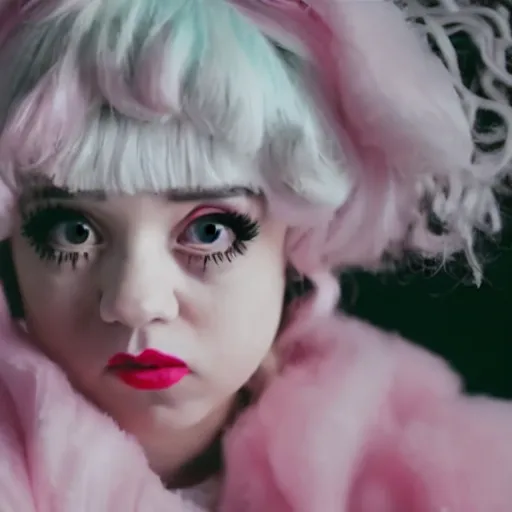 Prompt: melanie martinez, a still of an horror movie, aesthetics