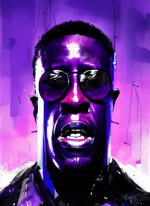 Image similar to wesley snipes as blade, blue and purple hour, by ismail inceoglu