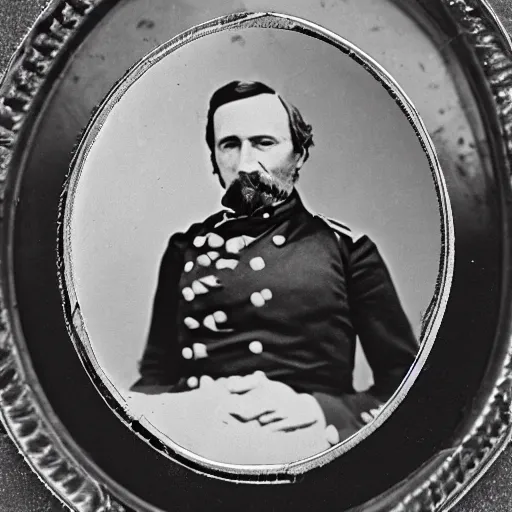 Image similar to a 1 8 5 8 photo of general pitzer, a union general, eating a large burrito with cheese and salsa