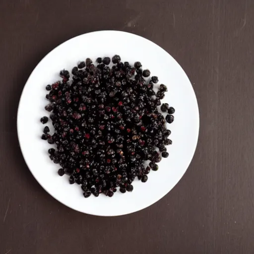 Prompt: currant with sugar in a plate in the kitchen