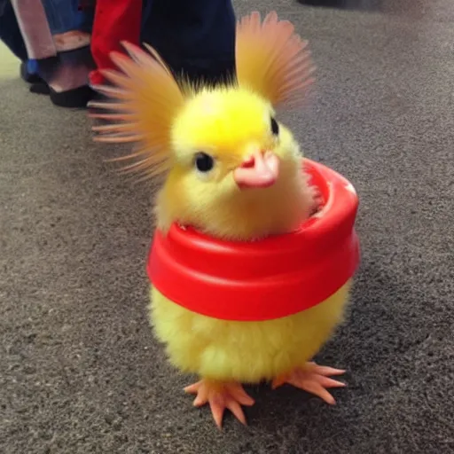 Image similar to cute baby chick dressed as an inmate