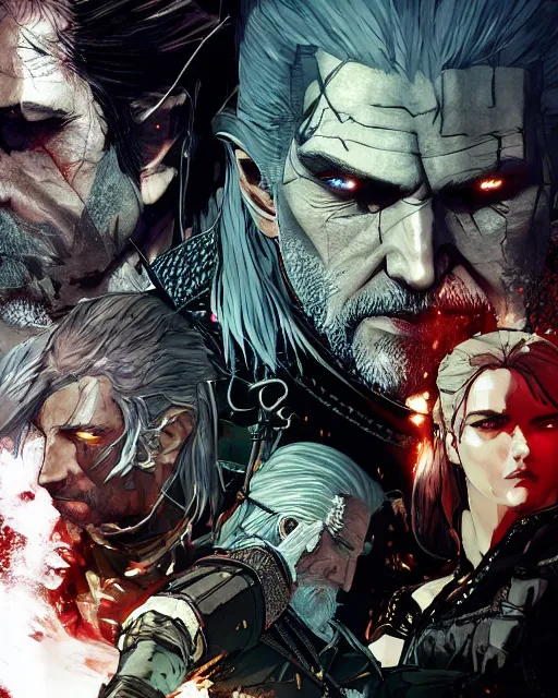 Prompt: witcher boxart by yoji shinkawa and yoji shinkawa and yoji shinkawa and yoji shinkawa