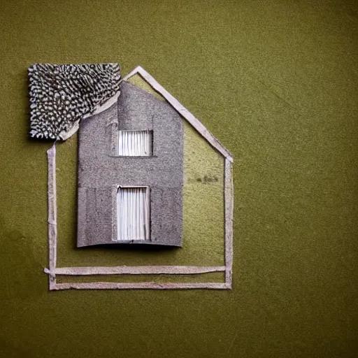 Image similar to an award paper art of a house in the forest, macro photography, ambient light