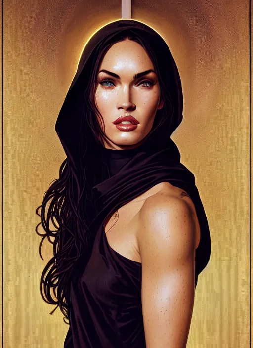 Image similar to portrait of megan fox as a sultry nun, catholic, church, bible, christian, intricate, headshot, highly detailed, digital painting, artstation, concept art, sharp focus, cinematic lighting, illustration, art by artgerm and greg rutkowski, alphonse mucha, cgsociety